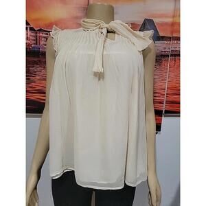 Madison Marcus Silk Cream Tie neck Size:M sleeveless blouse #C